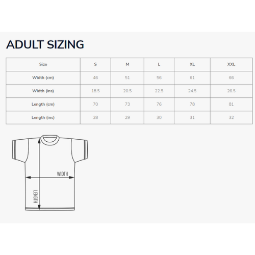 Size Chart for Harry Potter T-Shirt