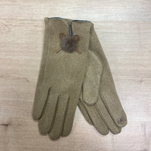 Beige Pom Gloves