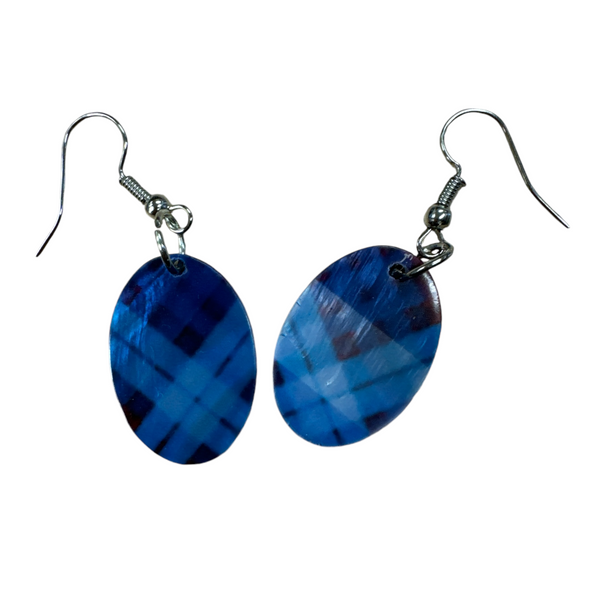 earings Oval Drop Blue Tartan.j