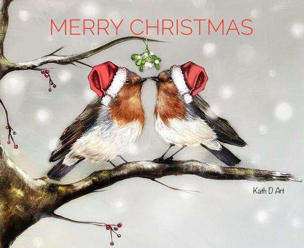 Kissing Robins Christmas Card