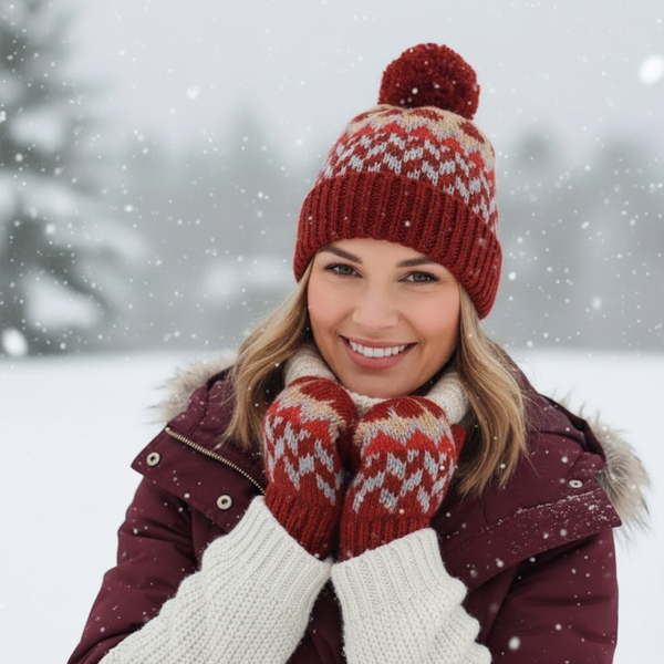 maroon hat a glove set