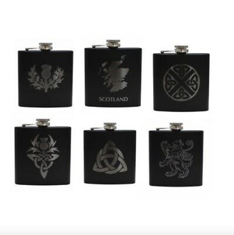 Matt Black Hip Flasks in 9 Designs