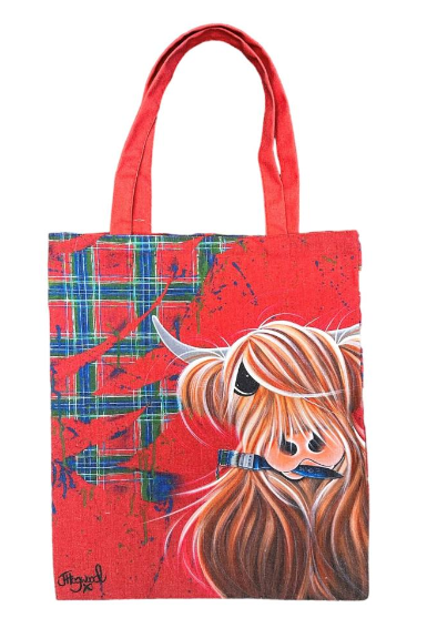 tartan paint Highland Cow canvas bag 