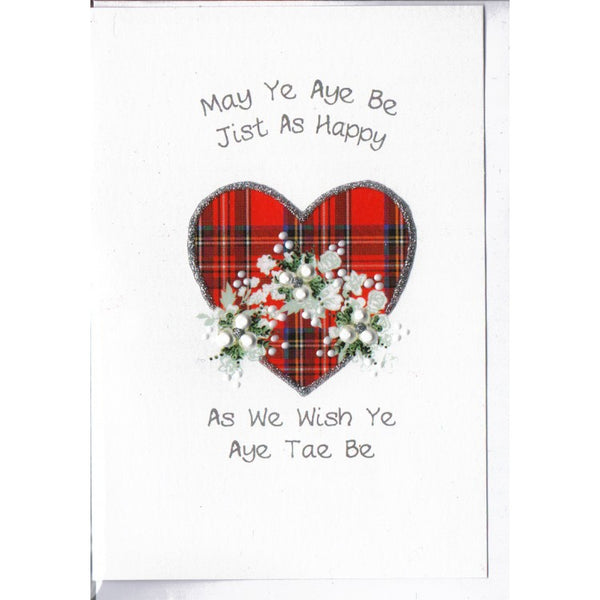Scottish Wedding Card Tartan Hearts 