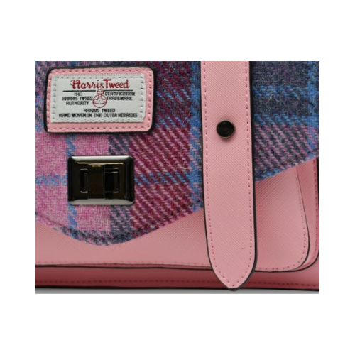 Harris Tweed Medium Satchel 8312 - Pink and Blue Tartan