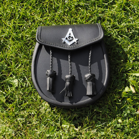 Masonic Black Day Wear Sporran GRM with Genuine Black Leather by Gleann Righ