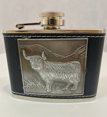 4oz Hip Flask with Embossed Highland Cow Design