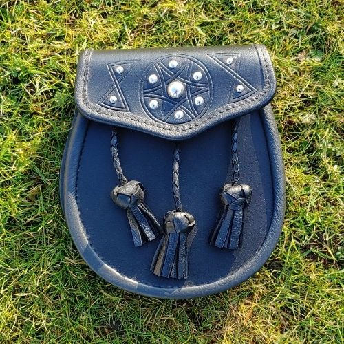 Embossed Studded Black Day Wear Sporran GR9 with Genuine Leather by Gleann Righ