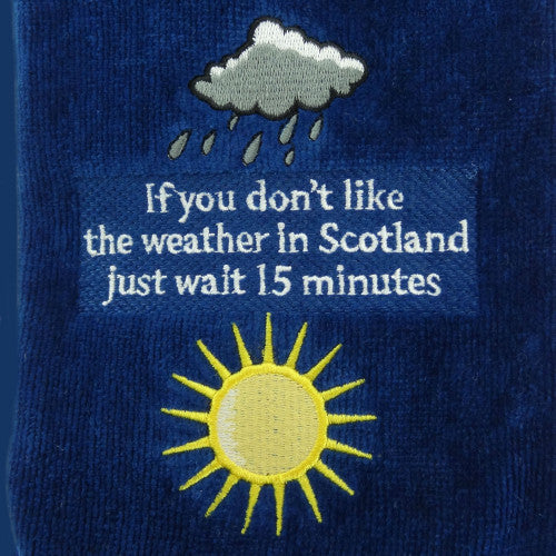 Embroidered Scottish Weather Golf Towel - Blue