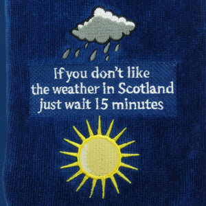 Embroidered Scottish Weather Golf Towel - Blue