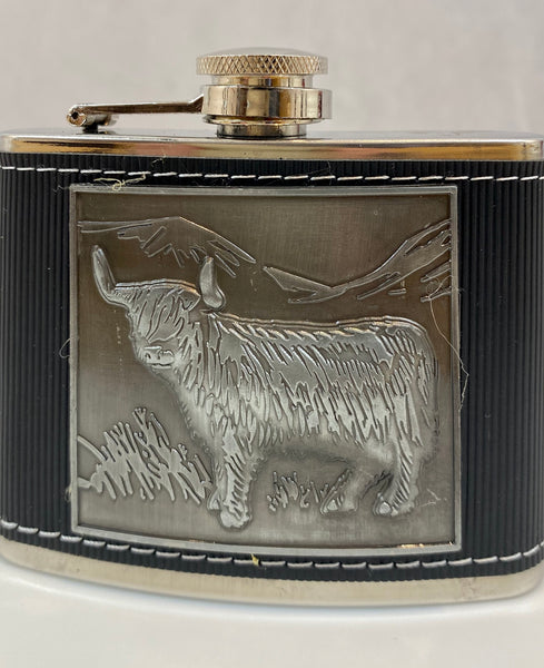 4oz Hip Flask with Embossed Highland Cow Design