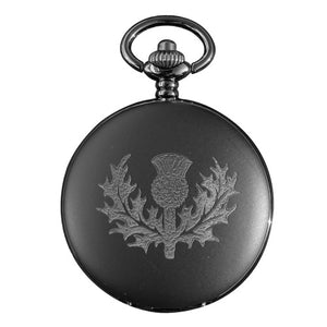 Thistle Matt Black Engraved Pocket Watch PWB-TH