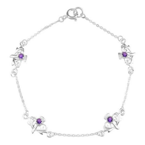 Scottish Thistle Silver Bracelet with Amethyst Colour Stones