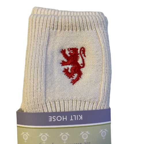 Torvaig Kilt Socks in Cream with Lion Design UK8-10