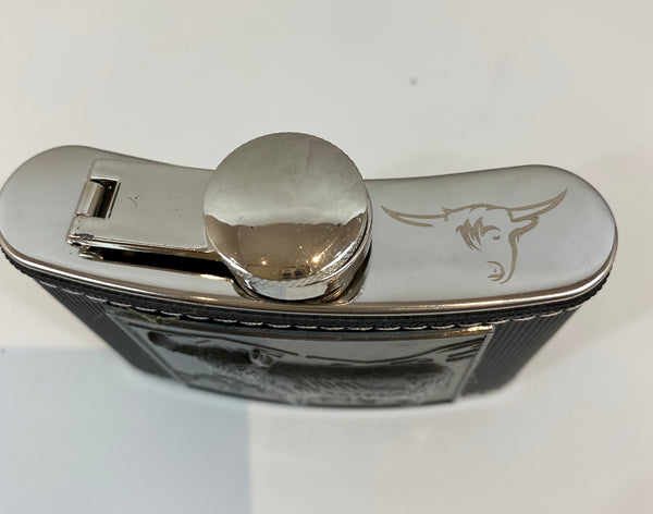 4oz Hip Flask with Embossed Highland Cow Design