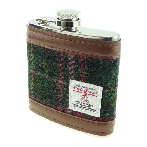 DARK Green Pink Check Hip Flask