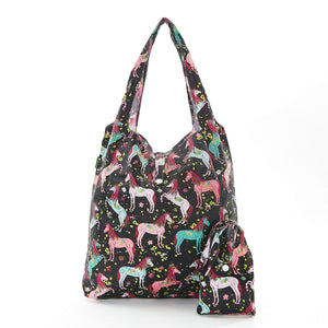 Eco Chic Lightweight Foldable Reusable Shopping Bag Unicorn - Black