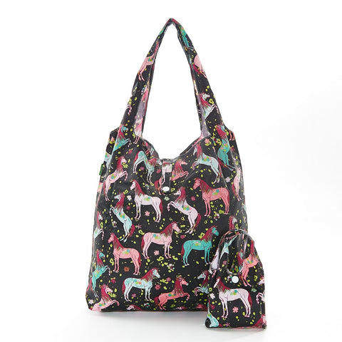 Eco Chic Lightweight Foldable Reusable Shopping Bag Unicorn - Black