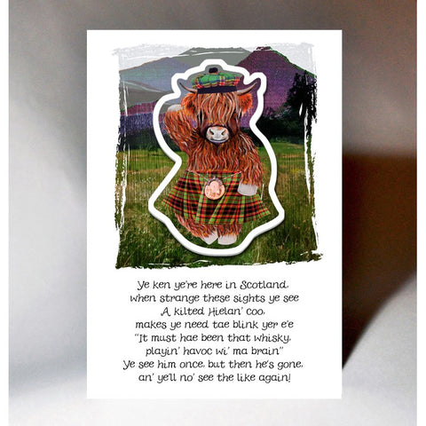 Scottish Magnet Card Kilted Hielan Coo