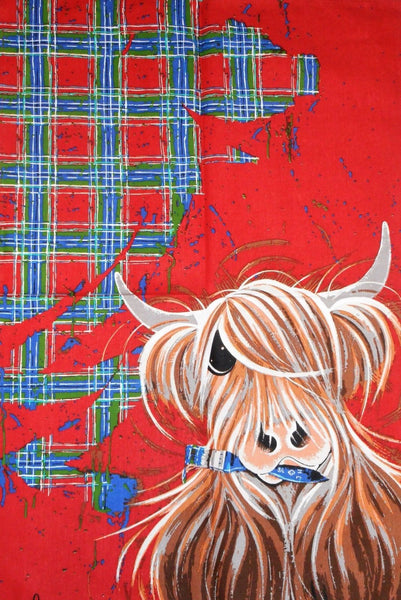 Highland Cow Tartan Paint Tea Towel