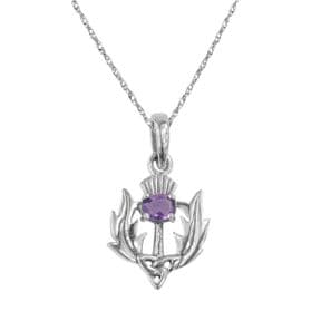 Scottish Thistle Silver Pendant with Amethyst Colour Stone