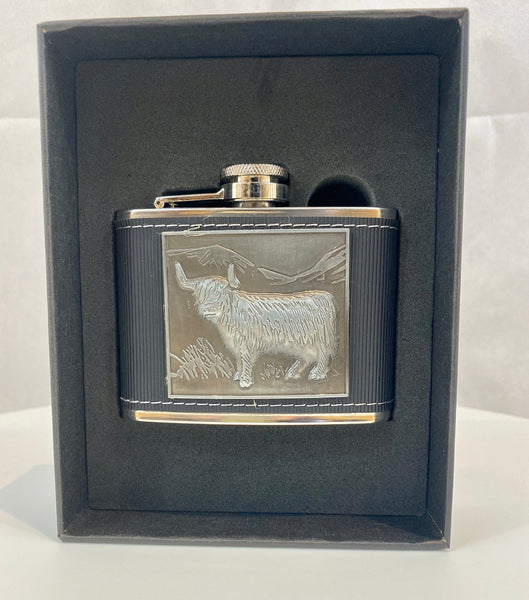 4oz Hip Flask with Embossed Highland Cow Design