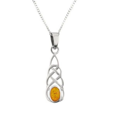 Celtic Knotwork Silver Pendant with Amber 0665