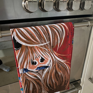 Highland Cow Tartan Paint Tea Towel